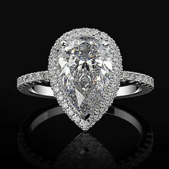 925 Silver Wedding  Pear Cut White Sapphire Rings - Picture 2 of 9